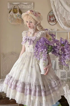 Letters And Poems Starry Bellflower Print Short Sleeve Square Neck Sweet Lolita Dress -LolitaInside a9df6899dac7ee89630eab98c302a70b