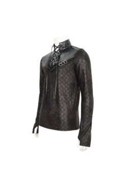 Black Stand Collar Long Sleeves Faux Leather Splice Men's Gothic Shirt 14 Black Stand Collar Long Sleeves Faux Leather Splice Men's Gothic Shirt -LolitaInside aa0717f7769fb891ee110f65050dbf03