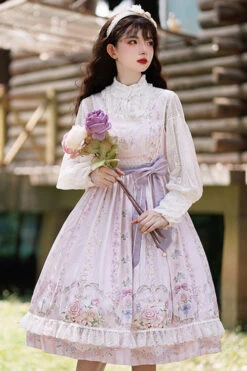 Purple Flower Wall Print High Waist Sweet Lolita JSK Dress -LolitaInside aacee46ba396cbbfd0512799a8dcb73e