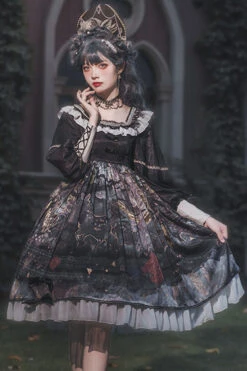 Black Long Sleeves Mist Print Classic Lolita OP Dress -LolitaInside ac9d1fea863532d5b980e2c65066463b