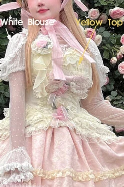 Pink/Yellow Dream Lace Romantic Bowknot Princess Sweet Lolita Skirt Dress -LolitaInside ad6c0cc82b95233b4ab5a496e62378c6