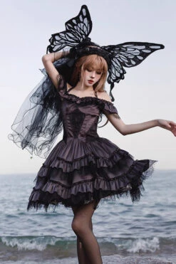 Black/Purple Silent Melody Ballet Style Halter Boat Neck Short Sleeves Gothic Lolita Dress -LolitaInside ad78fcadba55185a194274712c4188e7