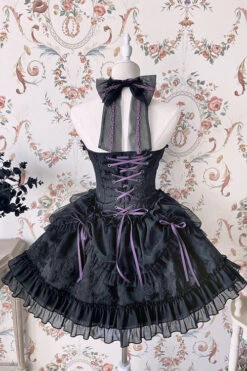 Black Purple Tube Top Sleeveless Blowknot Ruffled Gothic Lolita Tiered Dress -LolitaInside ad7c09d6858750f0194a16612e9111c9