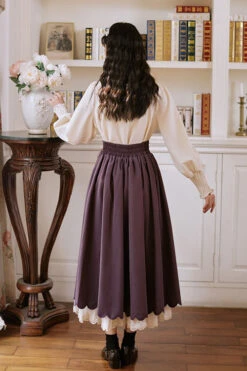 Solid Color High Waisted Lace Wave Hem Two Pieces Classic Lolita Dress -LolitaInside adc1dfaa7b19aa8504b676b539a83ec1