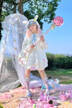White Doll Collar Long Sleeves Candy Bowknot Sweet Lolita Dress -LolitaInside adc38be82e28facd8d99922f218582c8