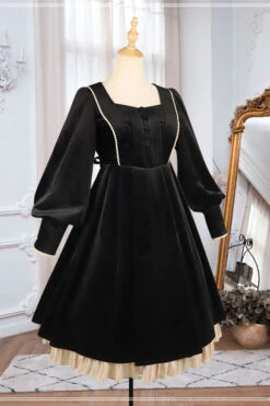 Black Velvet Fake Collar High Waist Classic Lolita OP Dress -LolitaInside ae35d616aaa41f839793204de7375f3b