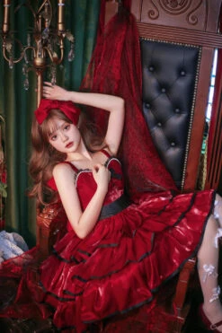 Rose Contrast Color Large Swing Tiered Sleeveless Gothic Lolita JSK Dress 3 Colors -LolitaInside ae547688146c8bee9b38356b5ac01a0c