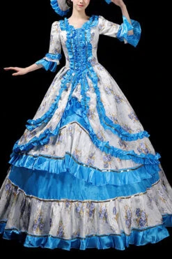 Floral Print Half Sleeves Stitching Ruffled Multi-Layer Victorian Lolita Prom Dress -LolitaInside ae99125e589045cddfbb8cce1721ed04