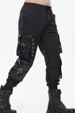 Black Punk Multi Pocket Splicing Illusory Color Removable Metal Left Chain Design Cargo Men's Pants -LolitaInside aed686e947452c9dd37fff7aed72f512