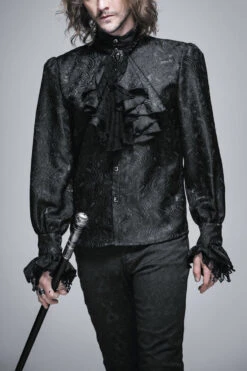 Black Lace Jacquard Jewel Pins Men's Gothic Tie