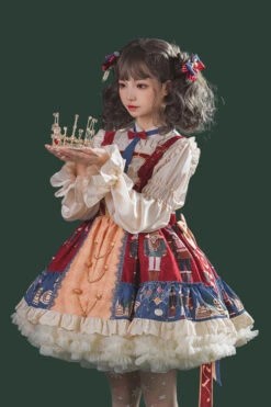 Red/Blue Clara Collection Nutcracker Print Ruffle Hemline Sweet Lolita Strap Dress -LolitaInside af7d56cf06350acc676ca3ece4ecaafd