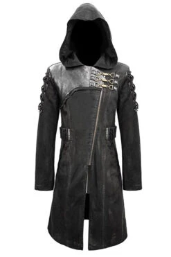 Brown Hooded Denim Tattered Long Mens Punk Coat -LolitaInside afcf87a1e65fd8bbdca00e8d8de20116