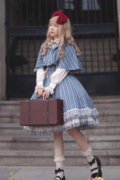 Blue Multi-layer Stripe Print Ruffle Sweet Lolita Jsk Dress -LolitaInside afd3b5003e4dde0f2c6a152b0e651d91