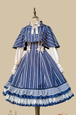 Blue Multi-layer Stripe Print Ruffle Sweet Lolita Jsk Dress -LolitaInside afd6d38ba92f308491d9542775f8e453