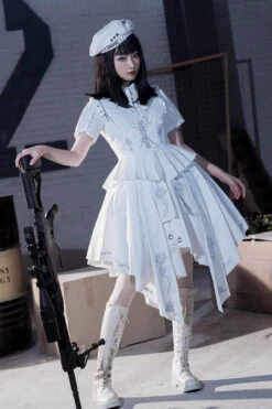 White Travelling Thorns Short Sleeves Print Gothic Elegant Lolita Dress -LolitaInside b04aa2aef0dd9f339cd74b019dee4267