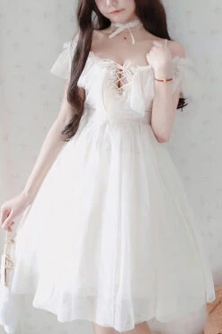 White Boat Neck Sweet Lolita JSK Strapless Dress