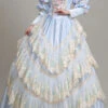 Light Blue Long Sleeves Multi-Layer Lace Stitching High Waisted Hollow Embroidery Floral Print Victorian Lolita Prom Dress -LolitaInside b1013f9a125458ea023d6c2e56c9a829