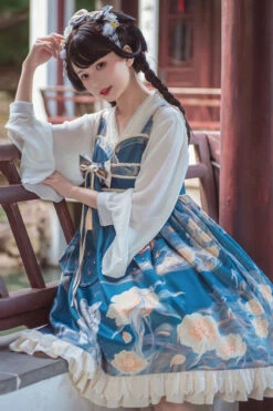 Blue White Tiger And Flowers Print Bowknot Chinese Style Classic Lolita Jsk Dress -LolitaInside b12896b67c5472cfb727bde766825820
