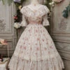 Elegant Vintage Rose Flowers Print Multi-Layer Embroidery Ruffled Sweet Lolita OP Dress -LolitaInside b1751aab3e8c06edcc1043b37534b2a8