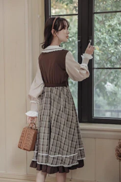 White/Brown Campus Style Doll Collar Lantern Sleeves Plaid Sweet Lolita OP Dress -LolitaInside b1a2ac571fc2583686720eb5b7320aec 949fdd9d f1c2 43d3 823d 22caf96502d8