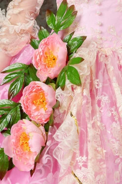 Pink Half Sleeves Lace Stitching High Waisted Hollow Embroidery Floral Print Ruffled Multi-Layer Victorian Lolita Prom Dress -LolitaInside b1a3dcfcd95941f51eec6bcdae4b911a