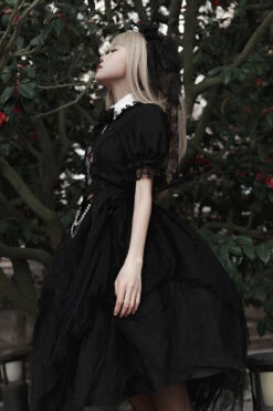 Black Rose Embroidered Cutout Top Irregular Short Sleeves Gothic Lolita Dress Set -LolitaInside b22c2c0bb634596e7379981129f8ca13