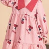 Pink Lapel Collar Long Sleeved Cherry Print Stitching Bowknot Ruffled Slimming Sweet Lolita Dress -LolitaInside b2c2a0d68e6d96fb1c90986805b79a9d