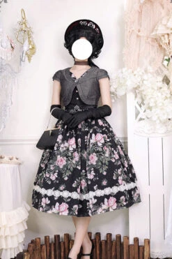 Black Elegant Vintage French Rose Floral Print V Collar Sleeveless Ruffled Classic Lolita JSK Dress 13 Black Elegant Vintage French Rose Floral Print V Collar Sleeveless Ruffled Classic Lolita JSK Dress -LolitaInside b2f4d66b38ebb30684094c69006ca2d8