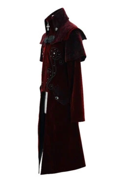 Red Gothic Stand Collar Velveteen Mens Coat -LolitaInside b31bd8dd58efc03a914863d5d289a320