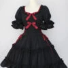 Black Square Collar Short Sleeves Bowknot Gothic Lolita Dress -LolitaInside b36ffd11cc3c5d91d8021d65e26aa8bc