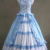 Blue Cotton Square Collar Cap Sleeves Floor Length Ruffled Multi-Layer Pleats Victorian Classic Lolita Dress -LolitaInside b3a07d615426a0222f40d5f9f4f5de9e