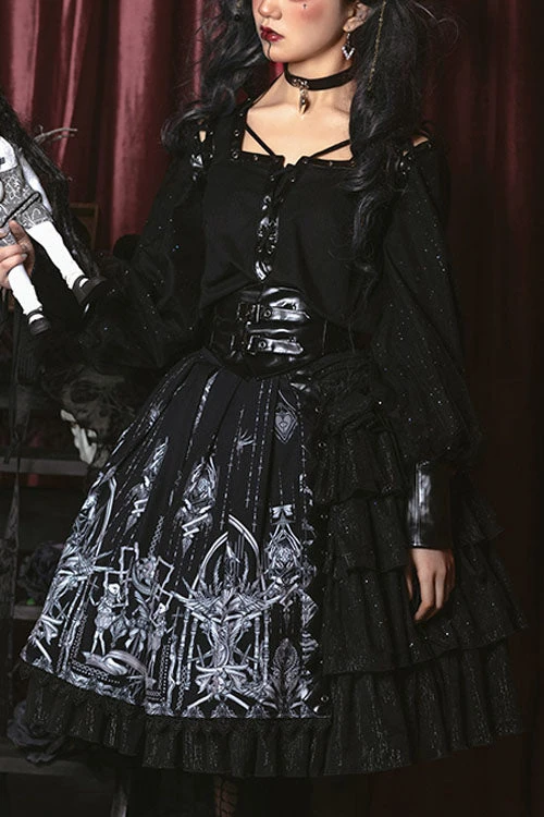 Dark Black Eye Of Red Heart Print High Waisted Gothic Lolita Skirt Dress 3 Dark Black Eye Of Red Heart Print High Waisted Gothic Lolita Skirt Dress