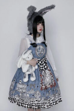Multi-Color Blue Alice Bunny And Princess Party Print Sleeveless Bowknot Classic Gothic Lolita JSK Dress -LolitaInside b43ed47478f945e15ab785fe2881ffb0