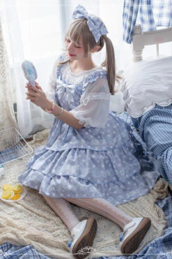 Polka Dot Print Sleeveless Bowknot Multi-Layer Ruffled High Waisted Sweet Lolita Tiered JSK Dress -LolitaInside b52250d277337d590dba54b299ce6a49