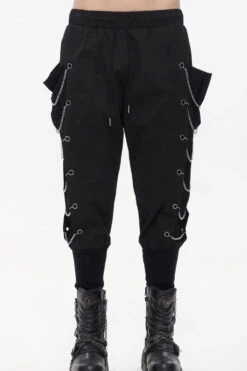 Black Punk Big Pocket Symmetrical Metal Chain Harem Men's Pants
