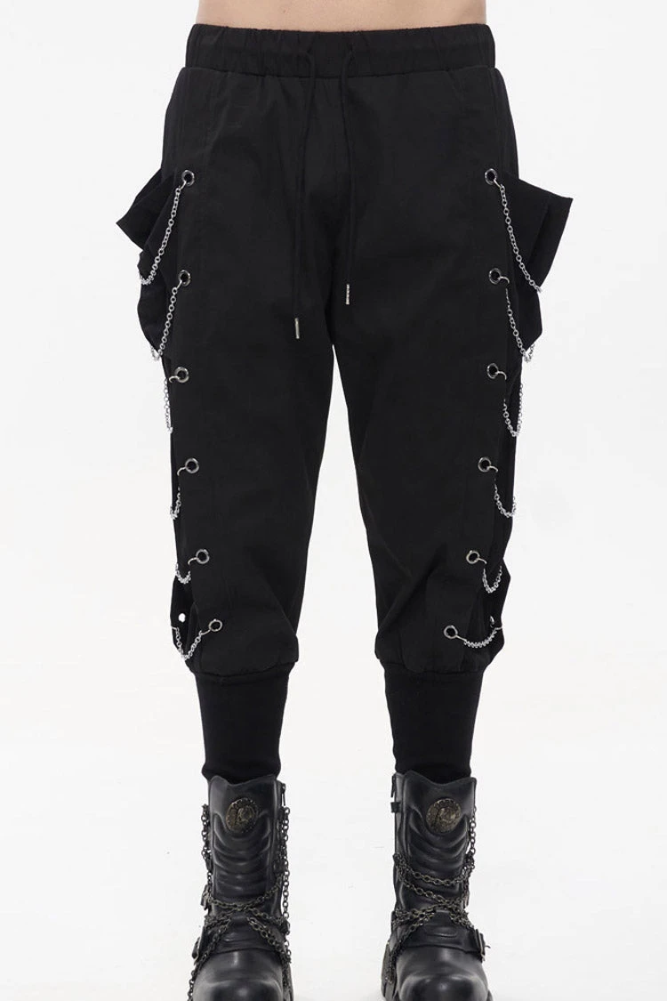 Black Punk Big Pocket Symmetrical Metal Chain Harem Men's Pants 2 Black Punk Big Pocket Symmetrical Metal Chain Harem Men's Pants
