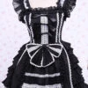 Black/White Cap Sleeves Ruffled Bowknot Lace Trim Gothic Lolita Dress