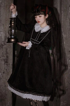 Black Doll Collar Long Sleeves Gothic Lolita Dress -LolitaInside b5b0cc66fa6582aaef67a4e6347a466f