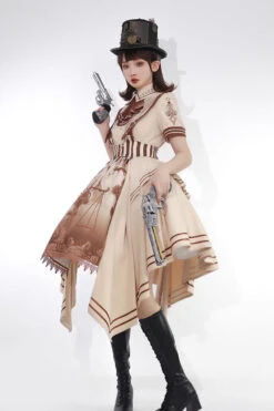 Brown Short Sleeves Libra Print Punk Vintage Lolita Dress -LolitaInside b5e6dabfbd1230d2618f043f19f0c008