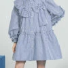 Blue Plaid Print Bow Ruffled Long Sleeves Single Breasted Sweet Lolita OP Dress -LolitaInside b74a89475e8178228d276212edecc816