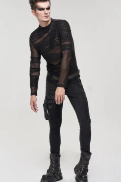 Black Gothic Bandage Design Net Yarn Perspective Men's Sweater -LolitaInside b75324d22defff89579f9f633e9174b2