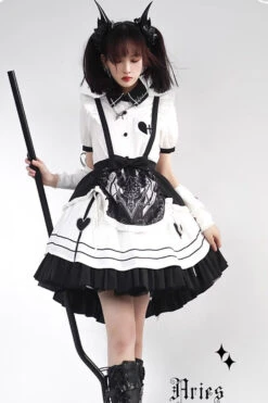 White/Black Ruffle British Style Maid Gothic Lolita Strap Dress -LolitaInside b7ea0a9f35e1d676c93f3cb87409b602