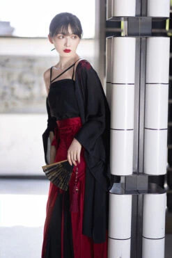 Black/Red Chinese Style Song Dynasty Flower Embroidery Long Sweet Hanfu Dress Full Set -LolitaInside b806bbe50ac6092a1159ff04e9fa541e