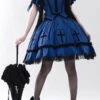 Blue Halloween Cross Short Puff Sleeves Two Pieces Gothic Lolita Dress