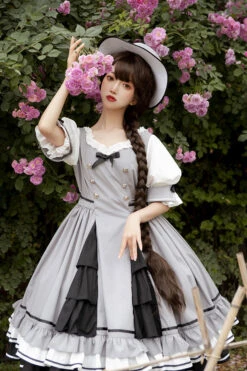 Gray Steel Rose Ruffle Bowknot Vintage Elegant Princess Lolita Dress -LolitaInside b93531c8d1f354a6cc0efc9aba49c0db
