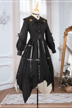 Black Lapel Collar Cat Eye Irregular Hem Gothic Lolita OP Dress -LolitaInside b97b15a686bda4eb02093efef1be860b