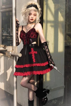 Black/Red Elemental Judgment Day Red Cross Ruffle Gothic Lolita Jsk Dress -LolitaInside b97c011b88cad74217dfe0a077824450