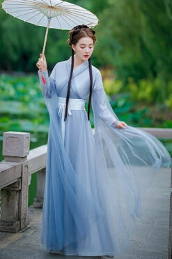 Blue Chinese Style Fairy Airy Sweet Hanfu Dress -LolitaInside b982c8b25714575ea3ade666b11eb908
