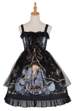 Dark Blue Vintage Mermaid Song Square Collar Bowknot Ruffled Sleeveless Gothic Lolita JSK Dress