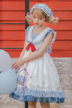 White/Blue Sailor Collar Delicious Food Print Ruffled Sweet Lolita Suspender Dress -LolitaInside b9a6dfc47a564dd5dac08c13540ca750
